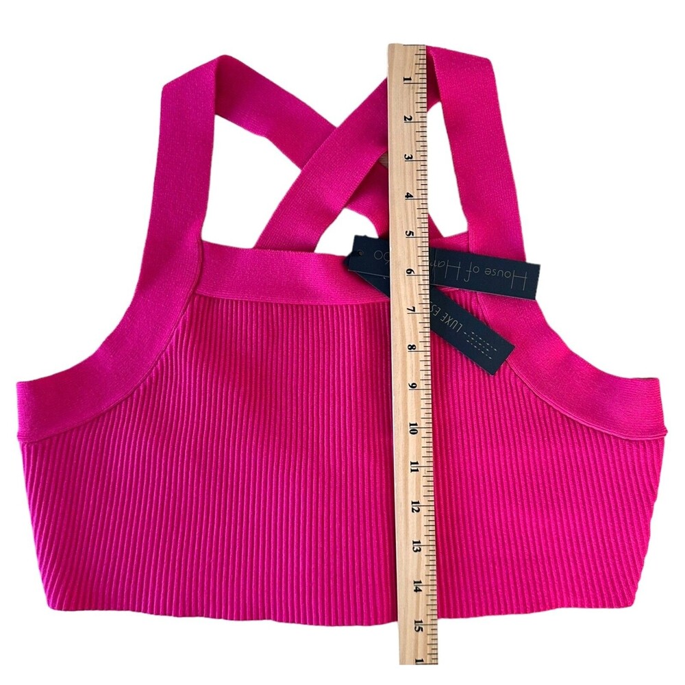 House of Harlow 1960 Woman's Luxe Essentials  Ribbed Cropped Top Size L Fuchsia - Picture 7 of 7